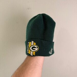 Vintage Green Bay Packers Logo Athletic NFL Cuffed Beanie Hat Green OSFA 90s